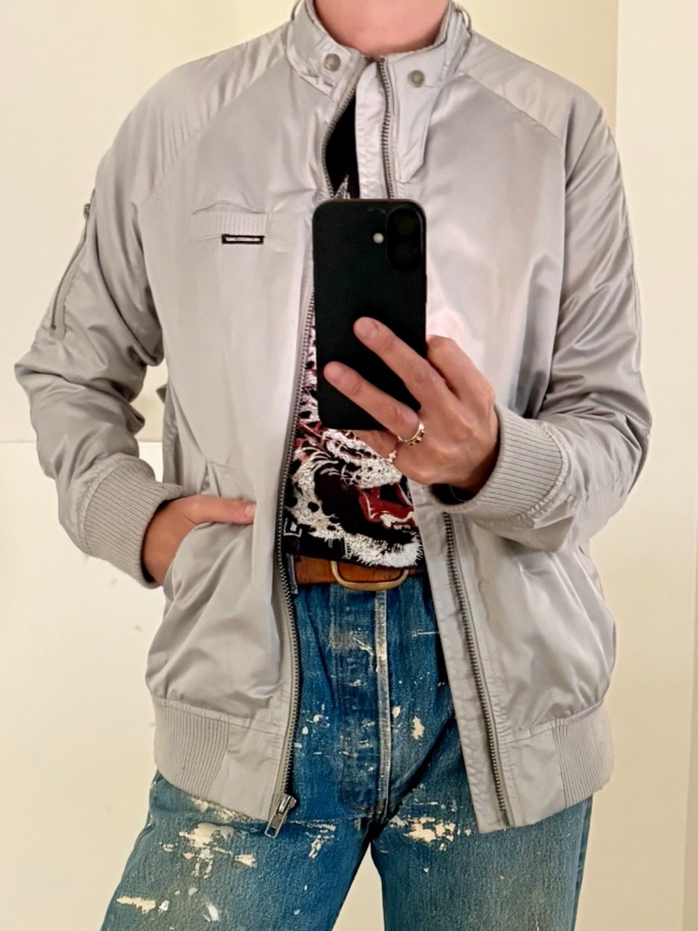 Members Only Satin Silver Grey Jacket Size S